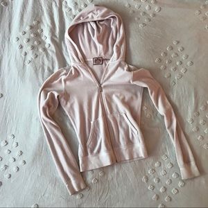 light pink velour zip up with rhinestone detail